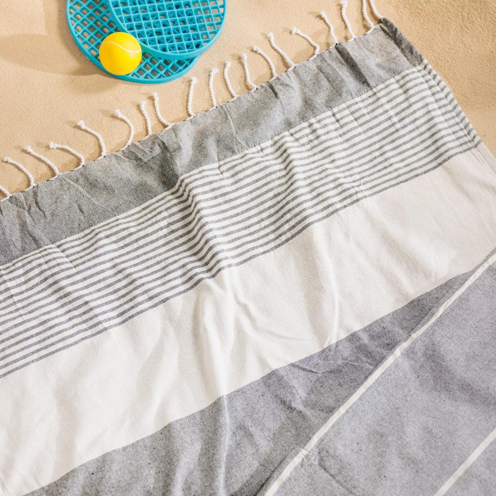 Cotton Bay Solid Fouta Multi Stripe Charcoal and Light Grey-Foutas