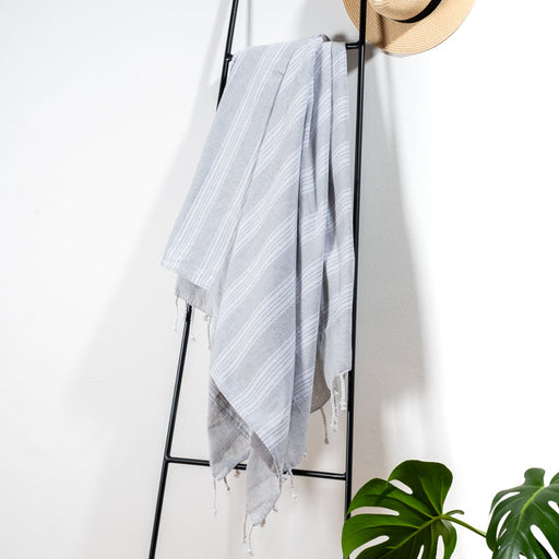 Cotton Bay Stripe Backed Fouta - Ash Grey