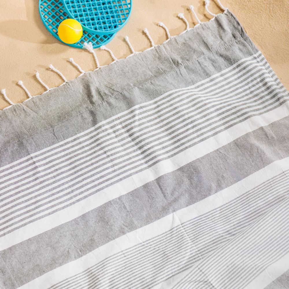 Cotton Bay Stripe Backed Fouta Charcoal-Foutas
