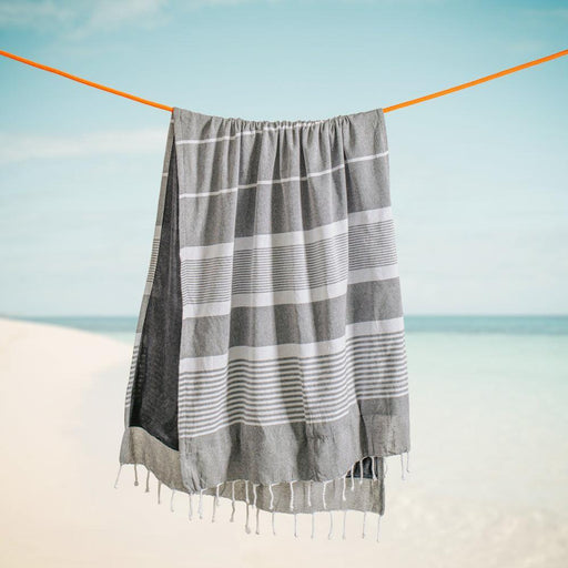 Cotton Bay Stripe Backed Fouta Charcoal-Foutas