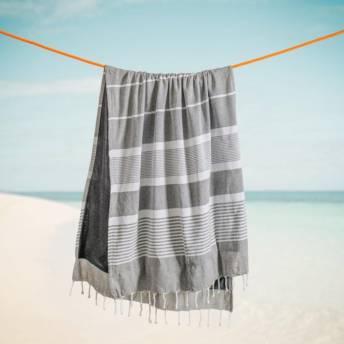 Cotton Bay Stripe Backed Fouta Charcoal-Foutas