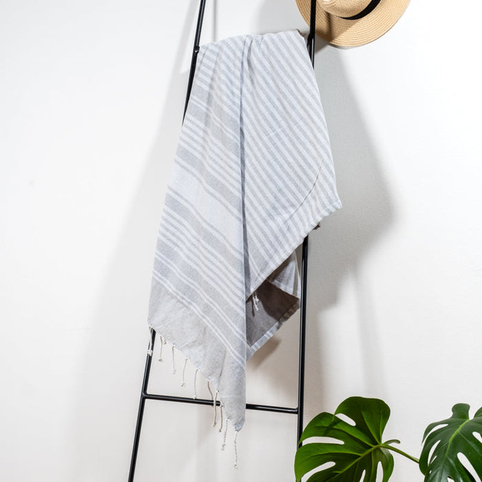 Cotton Bay Stripe Backed Fouta - Grey/Charcoal