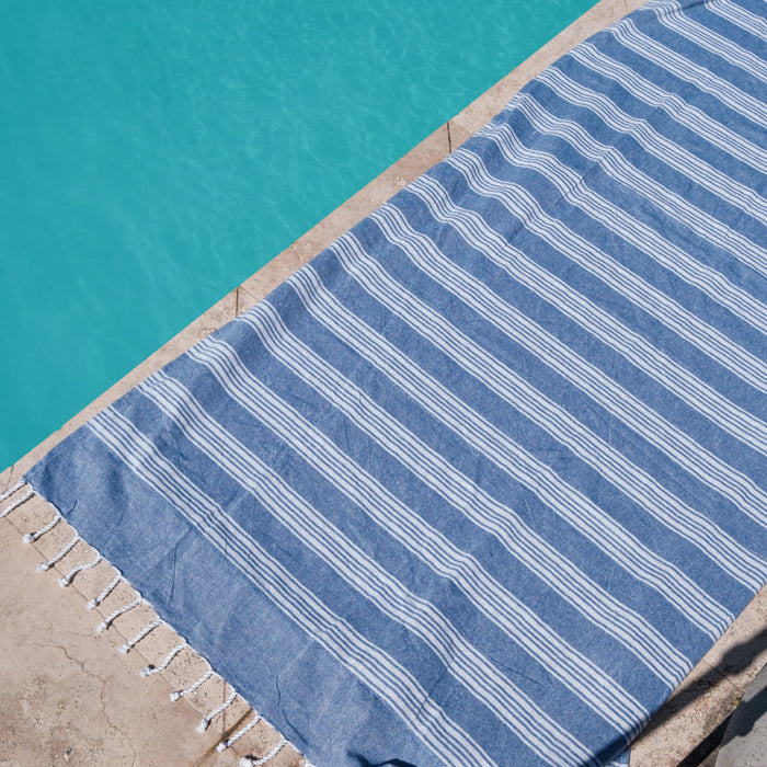 Cotton Bay Stripe Backed Fouta - Royal Blue