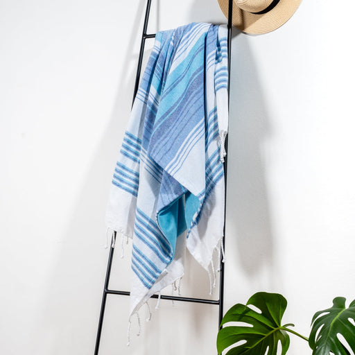 Cotton Bay Stripe Backed Fouta - Turquoise/Royal Blue