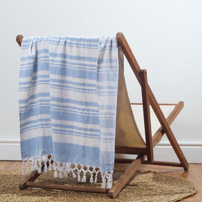 Towelling Fouta - Sky Blue & White