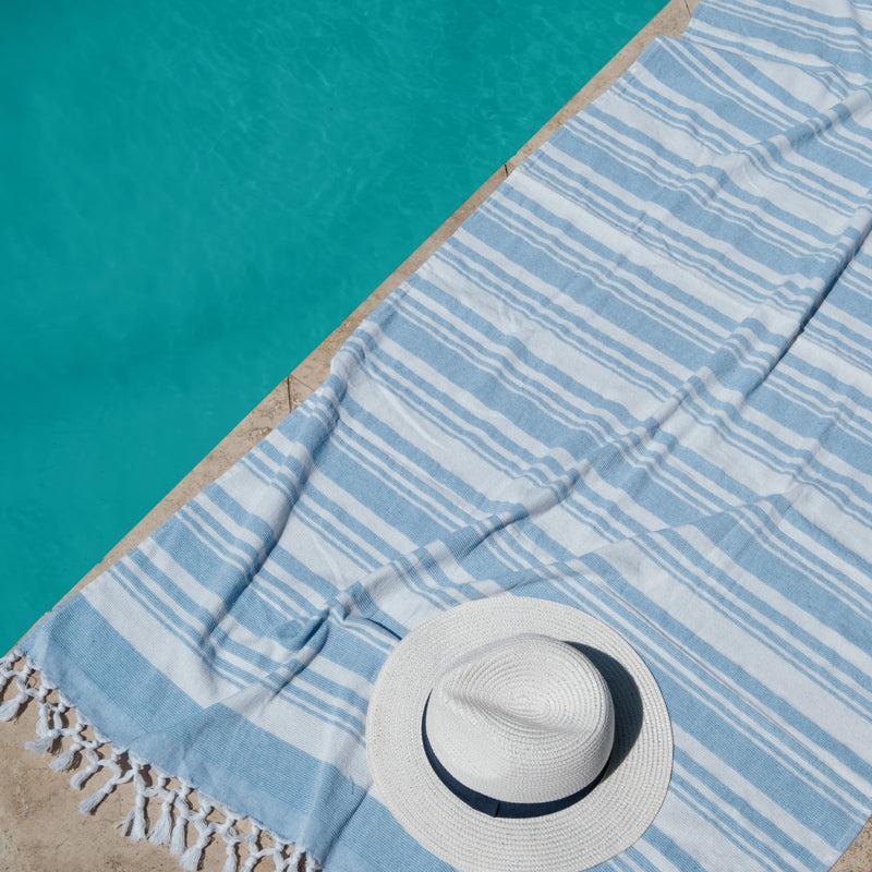 Towelling Fouta - Sky Blue & White