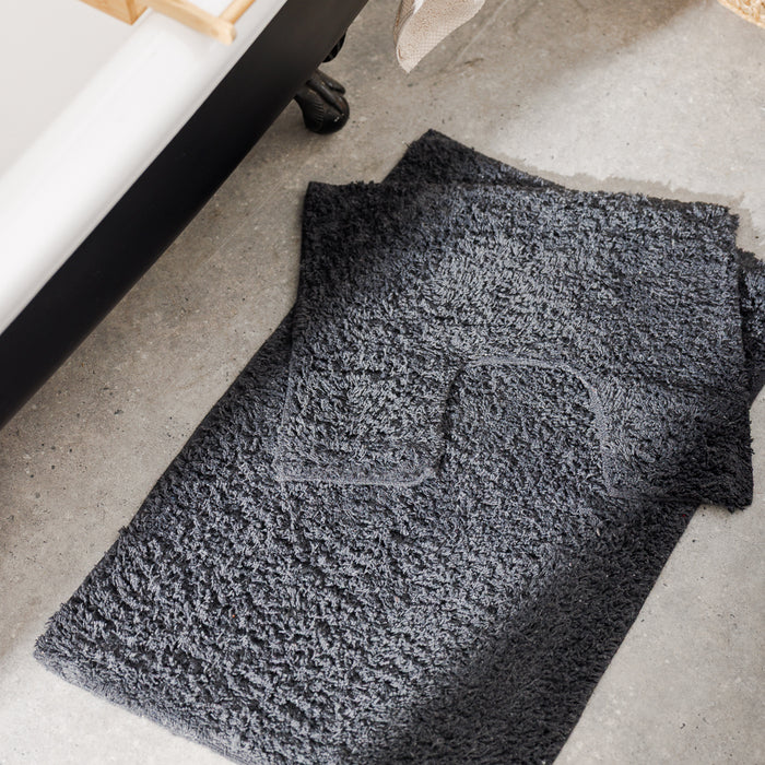 Cotton Bay Tufted Bathroom Mat Dark Grey 2 Piece-Bath Mats