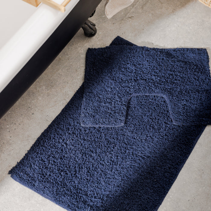 Cotton Bay Tufted Bathroom Mat Navy 2 Piece-Bath Mats