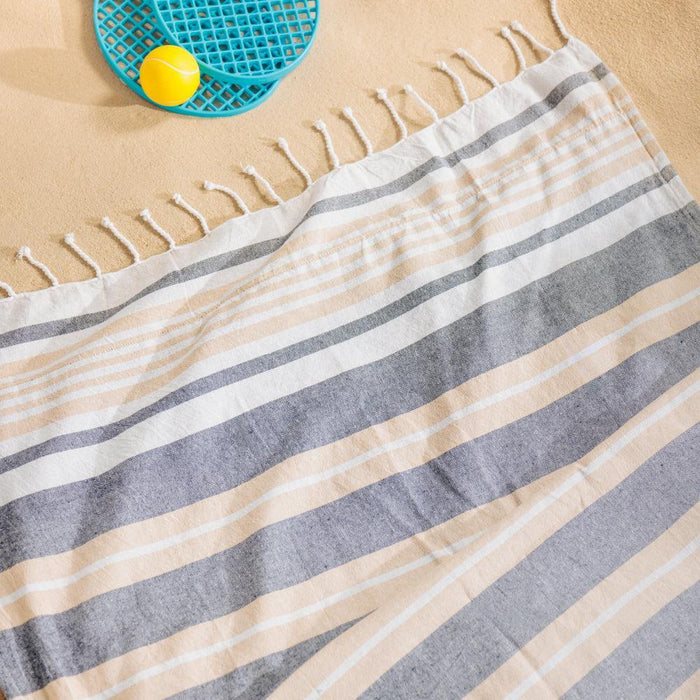 Cotton Bay Unison Stripe Backed Fouta Charcoal and Beige-Foutas