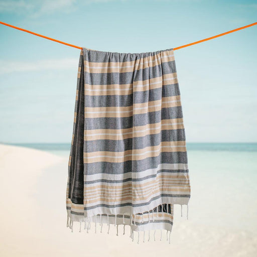 Cotton Bay Unison Stripe Backed Fouta Charcoal and Beige-Foutas