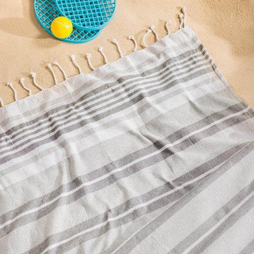 Cotton Bay Unison Stripe Backed Fouta Charcoal and Grey-Foutas