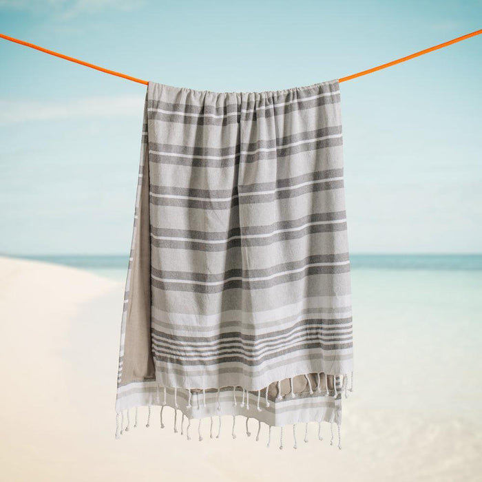 Cotton Bay Unison Stripe Backed Fouta Charcoal and Grey-Foutas
