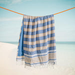Cotton Bay Unison Stripe Backed Fouta Indigo Blue and Beige