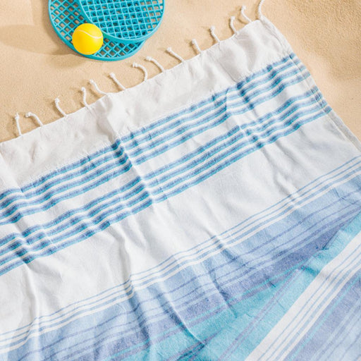 Cotton Bay Unison Stripe Backed Fouta Indigo Blue and Turquoise-Foutas