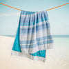 Cotton Bay Unison Stripe Backed Fouta Indigo Blue and Turquoise