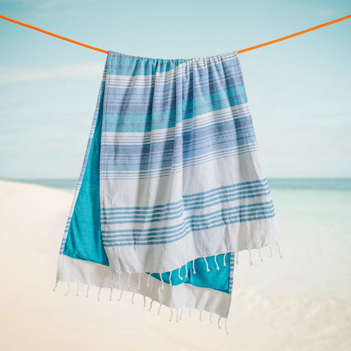 Cotton Bay Unison Stripe Backed Fouta Indigo Blue and Turquoise-Foutas