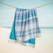 Cotton Bay Unison Stripe Backed Fouta Indigo Blue and Turquoise-Foutas