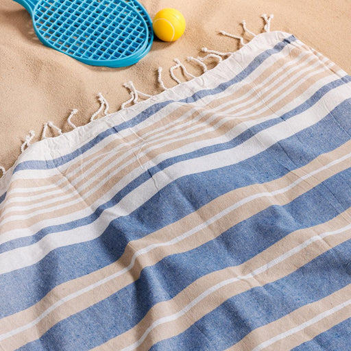 Cotton Bay Unison Stripe Fouta Bag Navy and Natural-Foutas