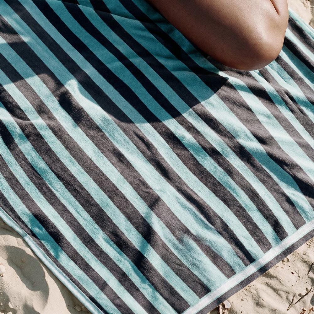 Cotton Bay Velour Stripe Beach Towel Calm Seaglass-Beach Towels
