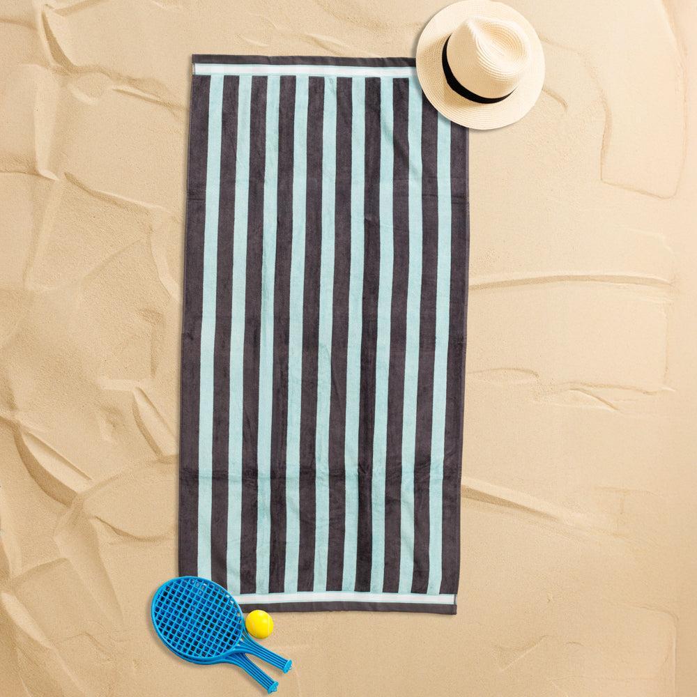 Cotton Bay Velour Stripe Beach Towel Calm Seaglass-Beach Towels