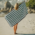 Cotton Bay Velour Stripe Beach Towel Calm Seaglass