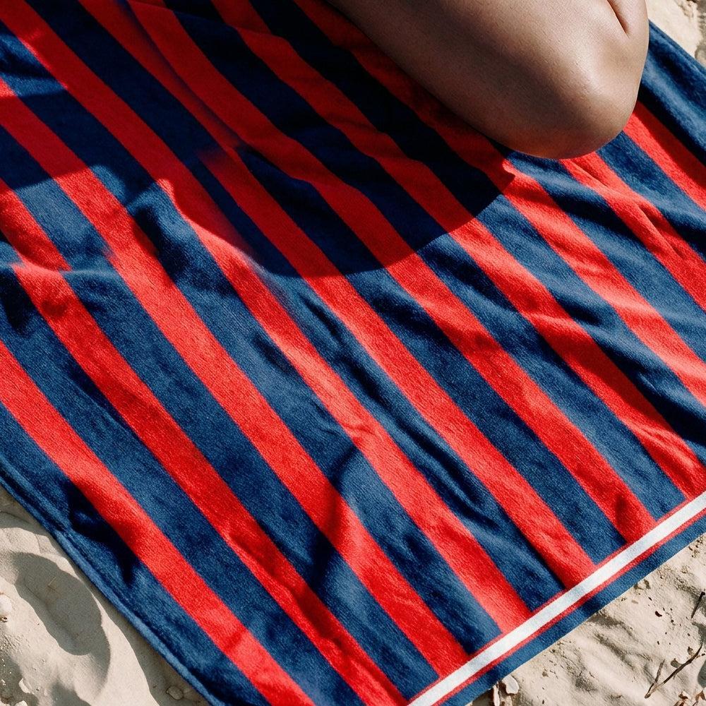 Cotton Bay Velour Stripe Beach Towel Crimson Coast-Beach Towels