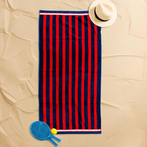 Cotton Bay Velour Stripe Beach Towel Crimson Coast-Beach Towels