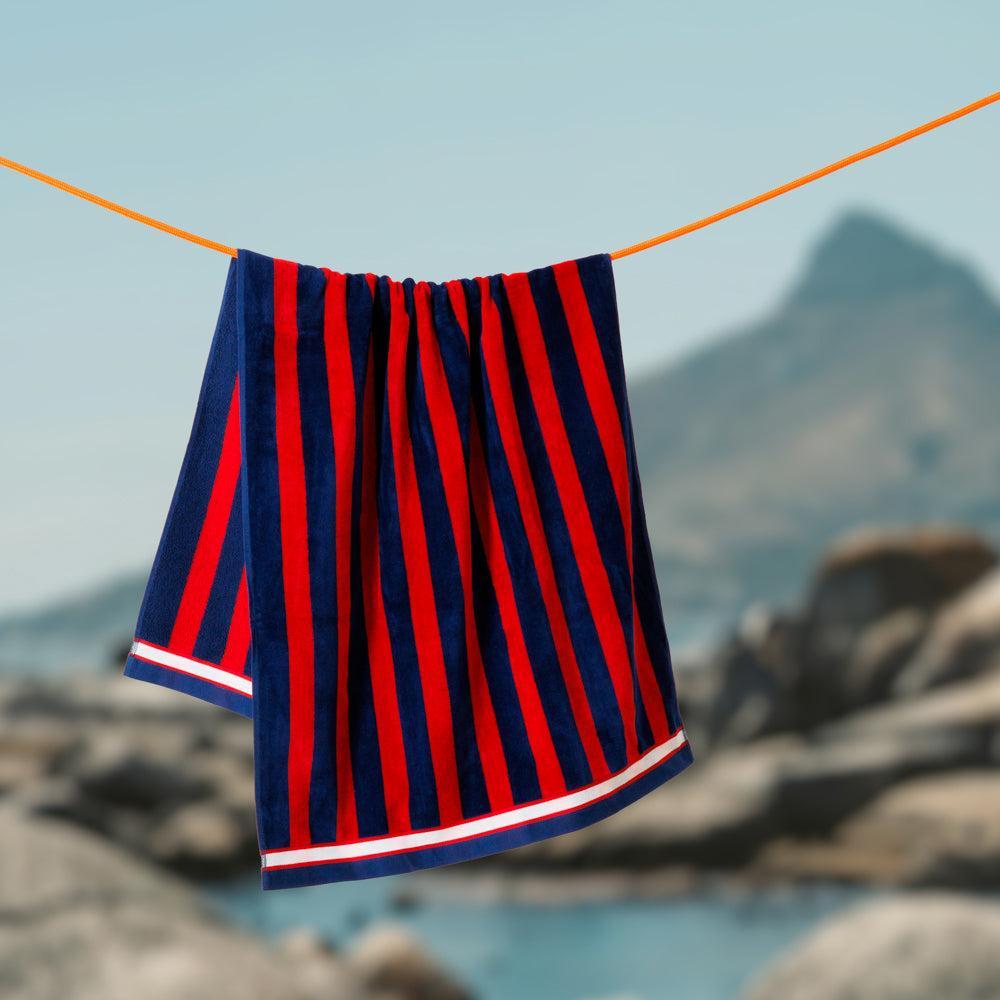 Cotton Bay Velour Stripe Beach Towel Crimson Coast-Beach Towels