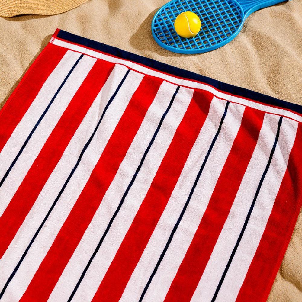 Cotton Bay Velour Stripe Beach Towel Crimson Reef-Beach Towels