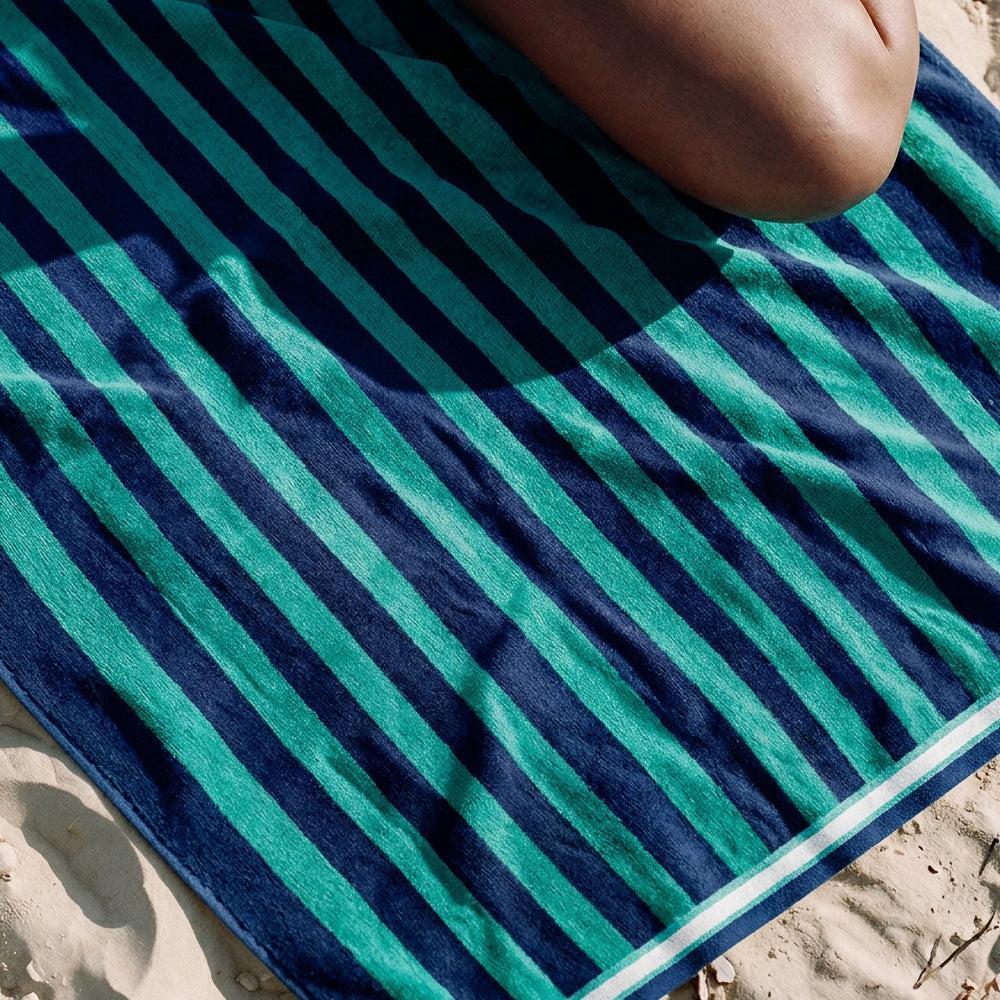 Cotton Bay Velour Stripe Beach Towel Forest Shore-Beach Towels