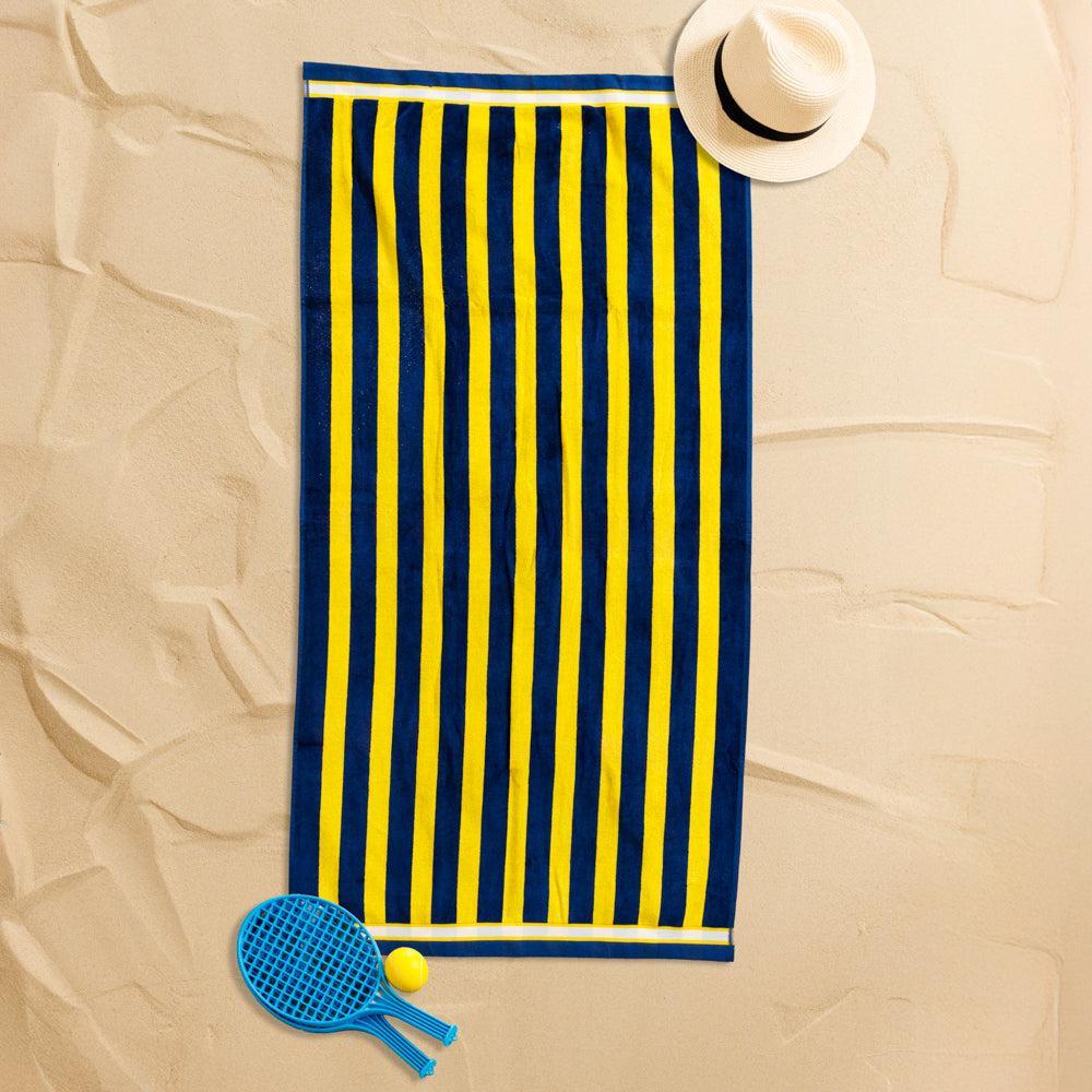 Cotton Bay Velour Stripe Beach Towel Golden Coastline-Beach Towels