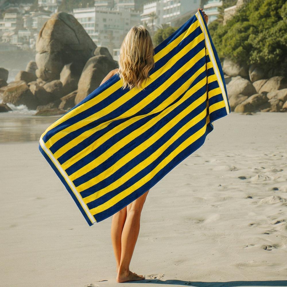 Cotton Bay Velour Stripe Beach Towel Golden Coastline-Beach Towels