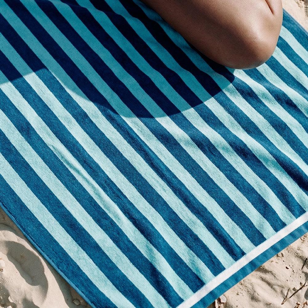 Cotton Bay Velour Stripe Beach Towel Lagoon Tide-Beach Towels