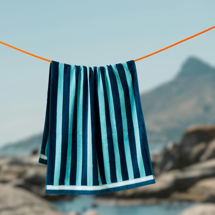 Cotton Bay Velour Stripe Beach Towel Lagoon Tide-Beach Towels