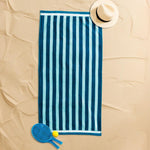 Cotton Bay Velour Stripe Beach Towel Lagoon Tide