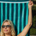 Cotton Bay Velour Stripe Beach Towel Lagoon Tide-Beach Towels