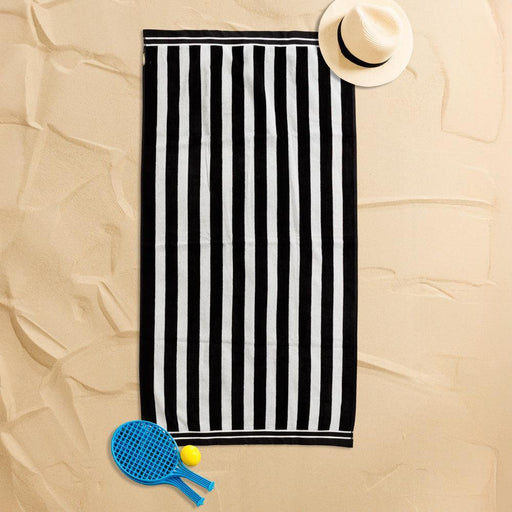 Cotton Bay Velour Stripe Beach Towel Monochrome Coast-Beach Towels