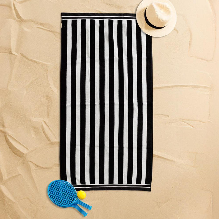 Cotton Bay Velour Stripe Beach Towel Monochrome Coast-Beach Towels