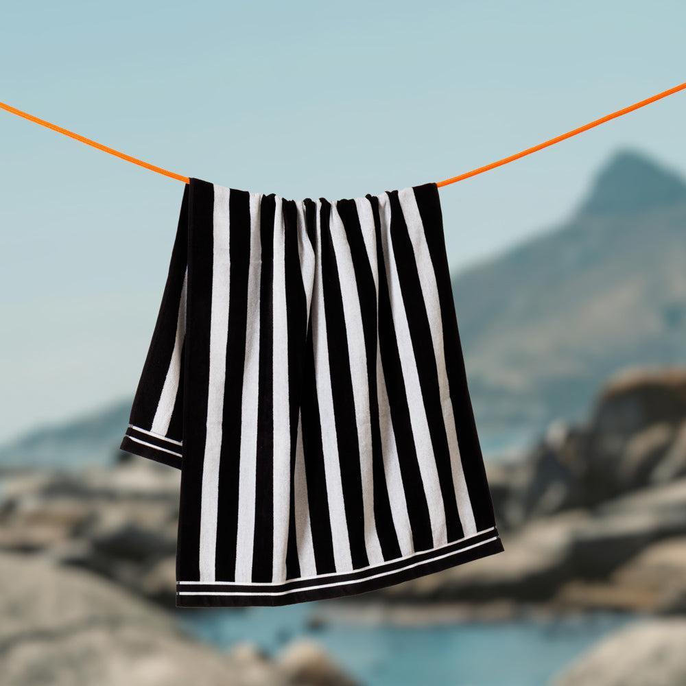 Cotton Bay Velour Stripe Beach Towel Monochrome Coast-Beach Towels
