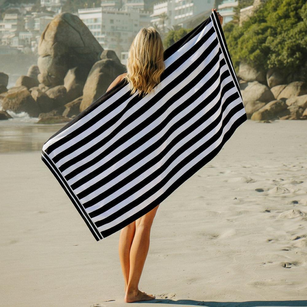 Cotton Bay Velour Stripe Beach Towel Monochrome Coast-Beach Towels
