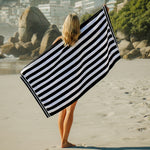 Cotton Bay Velour Stripe Beach Towel Monochrome Coast