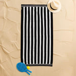 Cotton Bay Velour Stripe Beach Towel Monochrome Coast