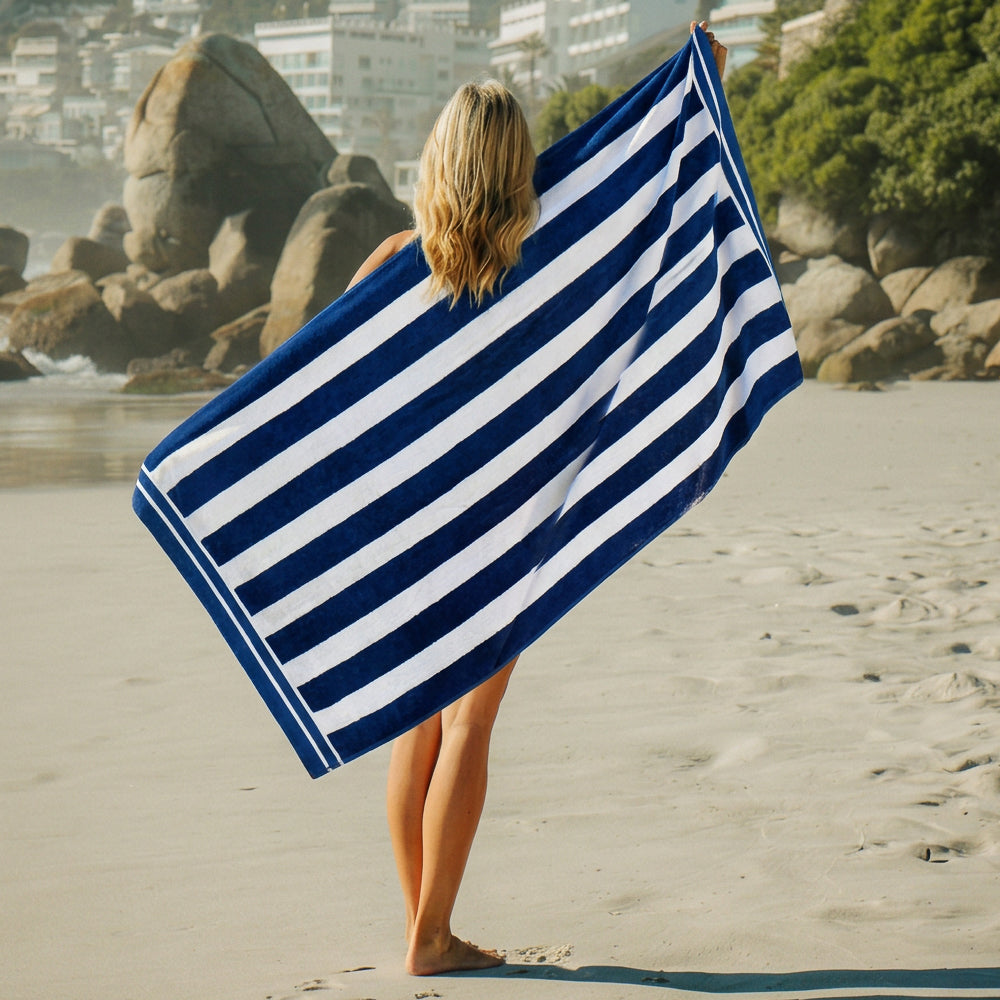 Cotton Bay Velour Stripe Beach Towel Sail Line-Beach Towels