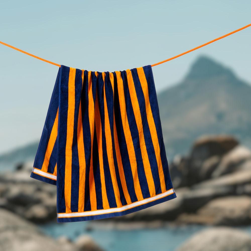 Cotton Bay Velour Stripe Beach Towel Tangerine Wave-Beach Towels