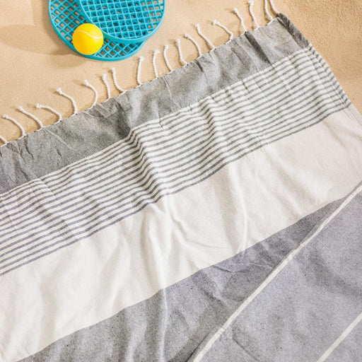 Cotton Bay Villiti Stripe Backed Fouta Black and Beige-Foutas