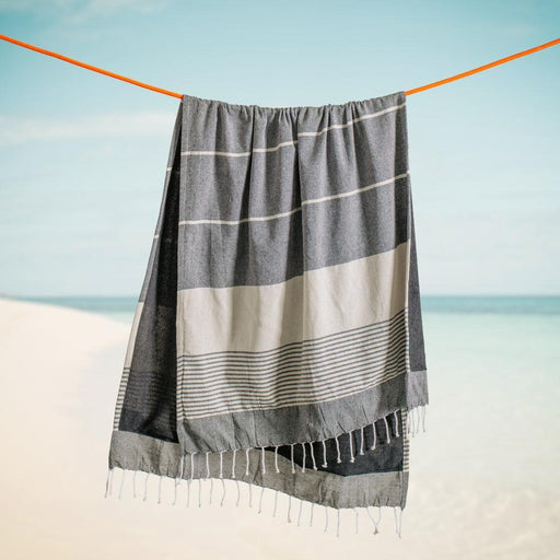 Cotton Bay Villiti Stripe Backed Fouta Black and Beige-Foutas