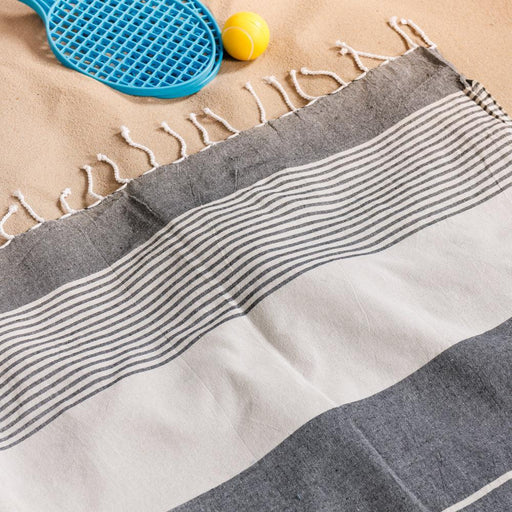 Cotton Bay Villiti Stripe Fouta Bag Black and Natural-Foutas