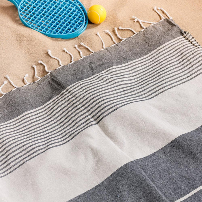 Cotton Bay Villiti Stripe Fouta Bag Black and Natural-Foutas