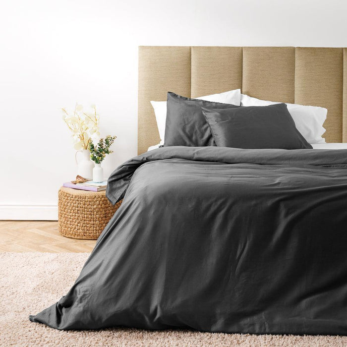 Cotton Club 300 Thread Count Sateen Washed Cotton Duvet Cover Set Charcoal-Duvet Cover Sets