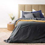 Cotton Club 300 Thread Count Washed Cotton Duvet Cover Set Charcoal